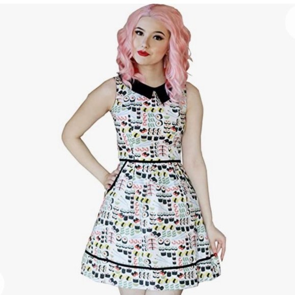 Retrolicious Dresses & Skirts - Retrolicious White 50's Peter Pan Sushi Print Dress